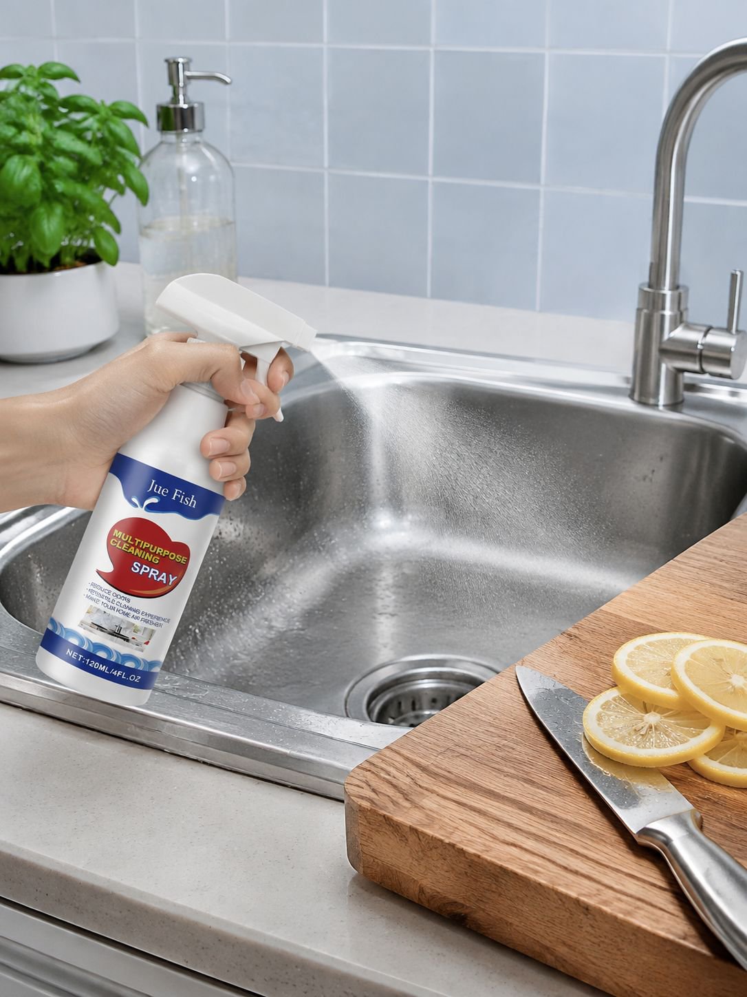 Multifunktionales Reinigungsspray für starke Küchenfettflecken