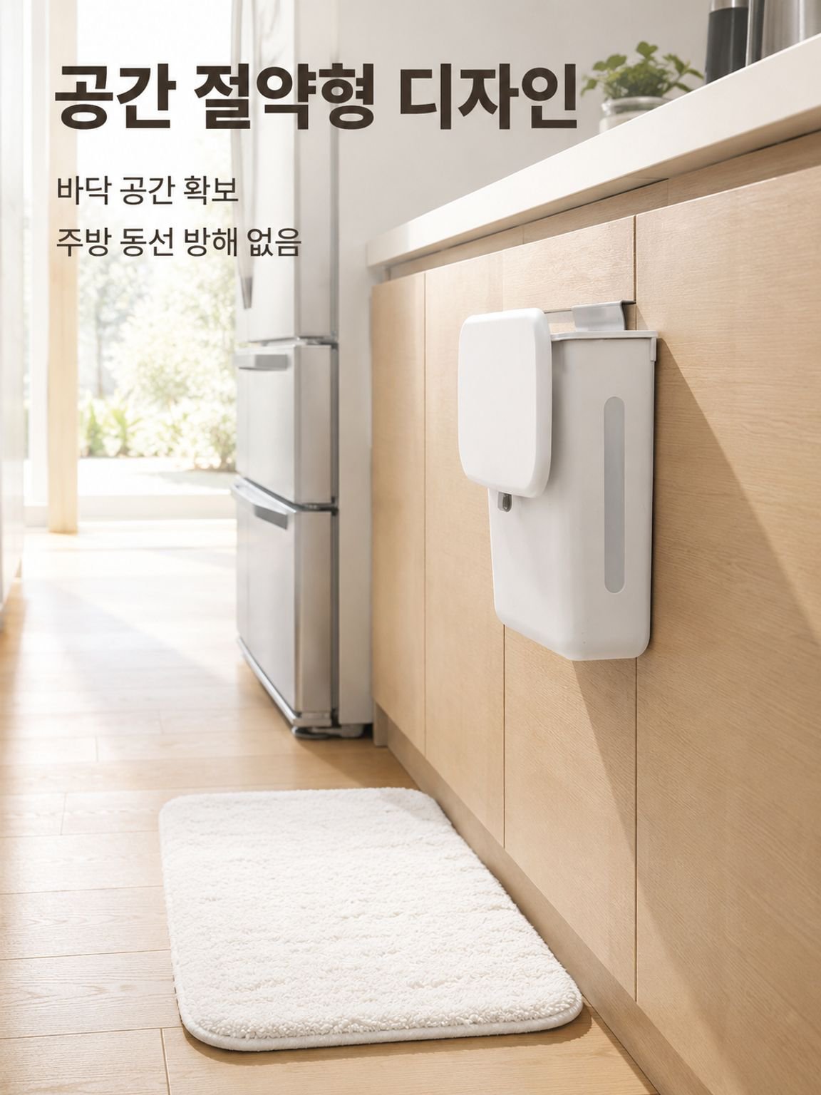 건습 분리형 쓰레기통, 가정용 주방 쓰레기통, 캐비닛 문걸이형 음식물 쓰레기 분리수거통, 슬라이드 커버, 흰색