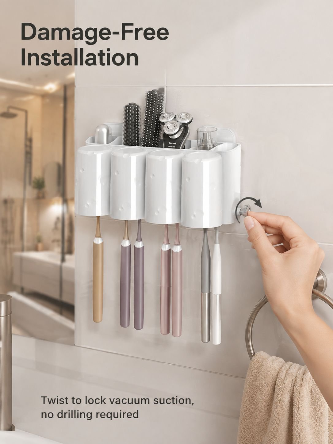 No-Drill Suction Toothbrush Stand