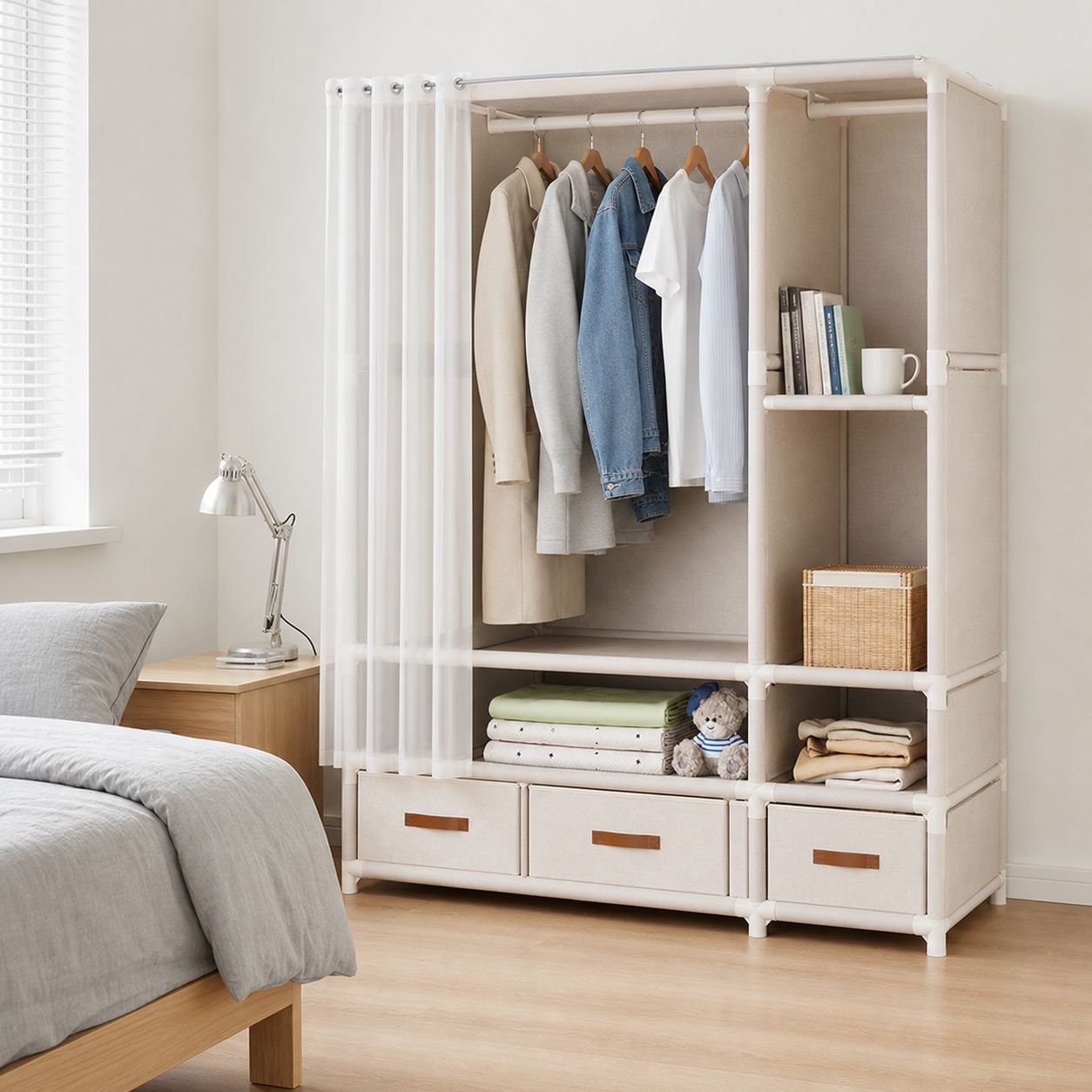 Sturdy and Durable Bedroom Wardrobe, Minimalist Floor Storage Rack, Suitable for Small Spaces