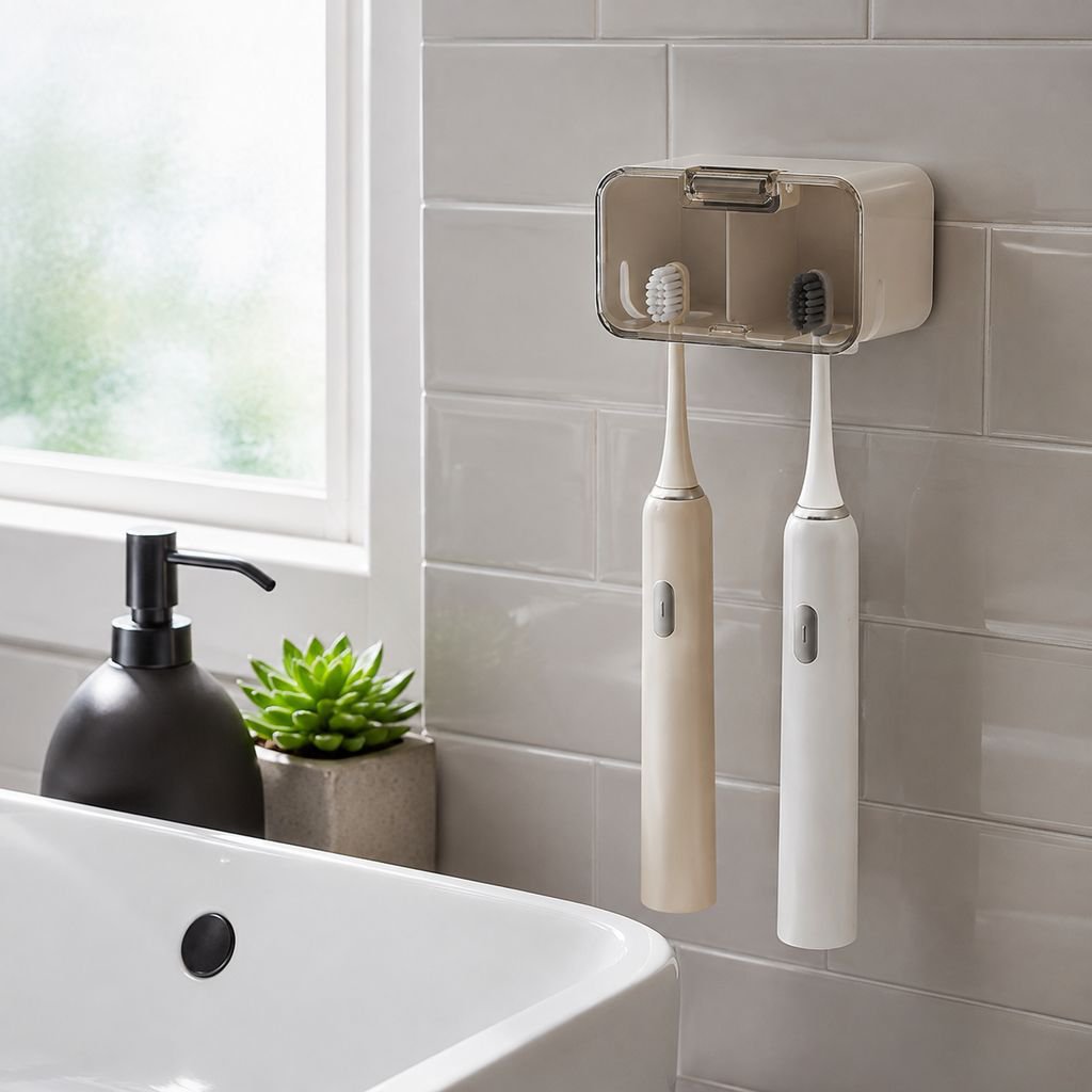 Wall-mounted Toothbrush Storage Box with Dustproof Lid