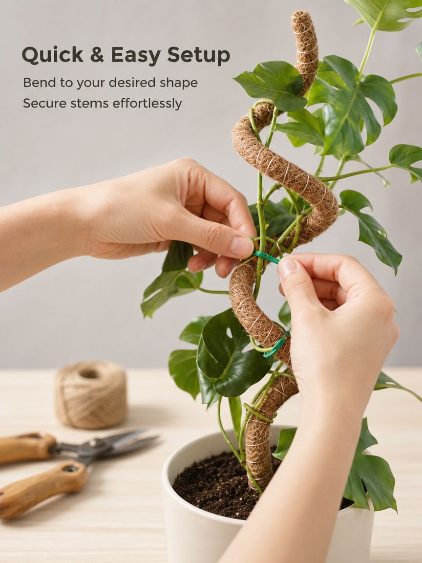 Monstera climbing up support pole