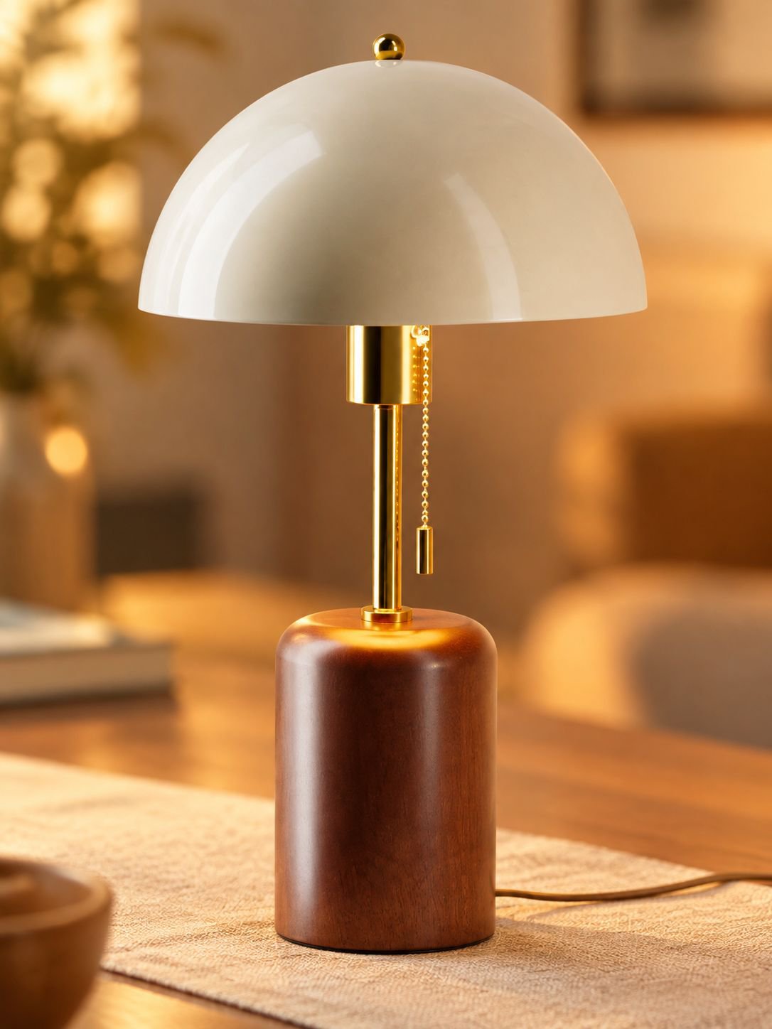 Classic table lamp providing warm lighting in a bedroom