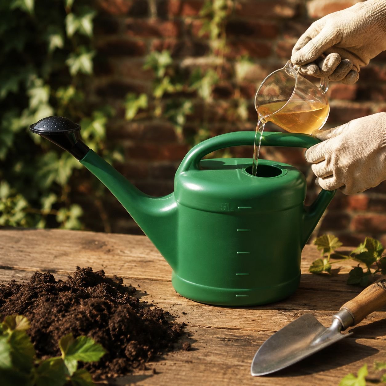 Gros plan sur la poignée ergonomique de l'arrosoir de jardin