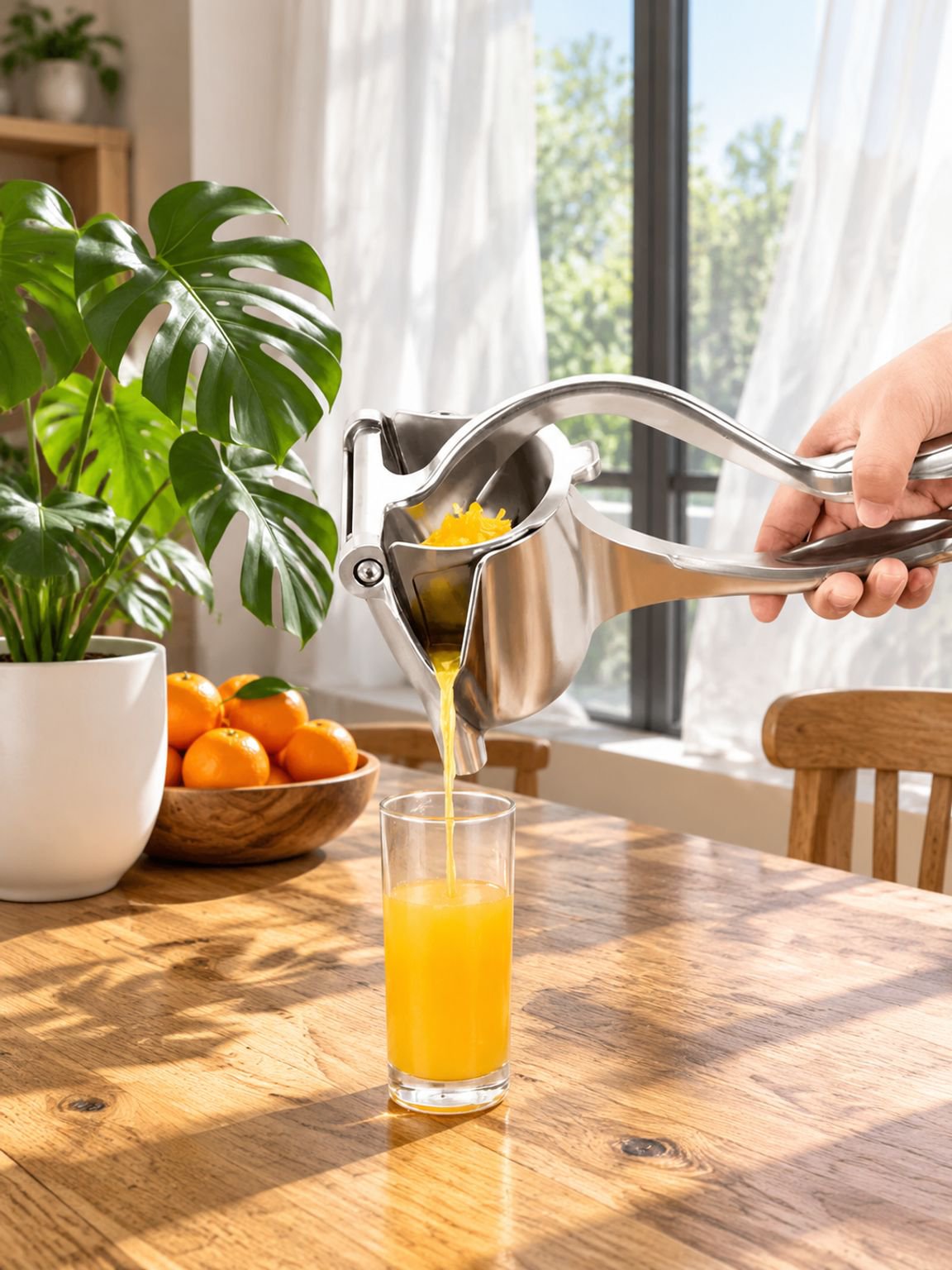 Easy-to-clean design of hand press orange squeezer