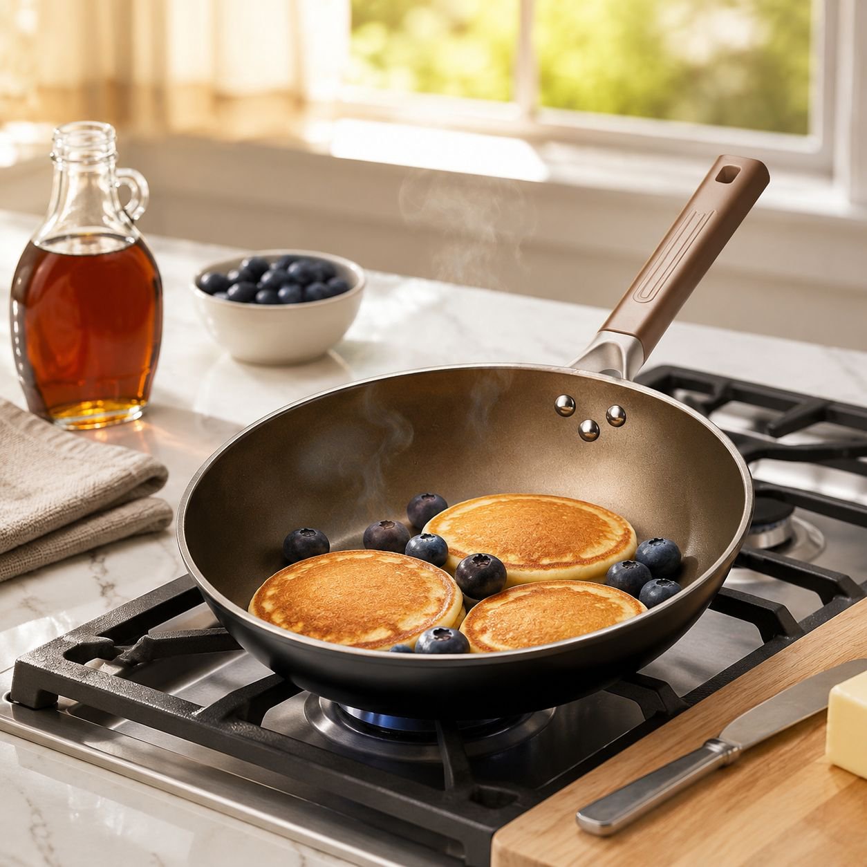Titanium frying pan for camping and outdoor cooking