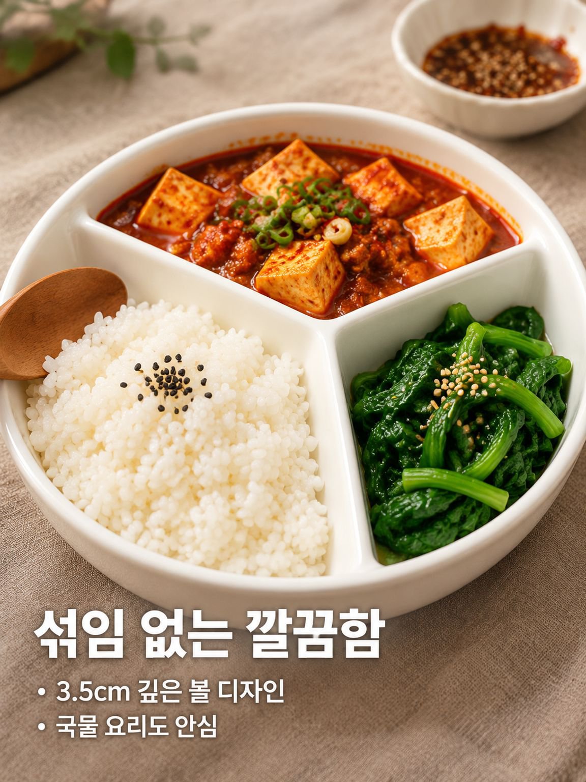 가정용 심플 삼분할 도자기 밥접시 찜접시
