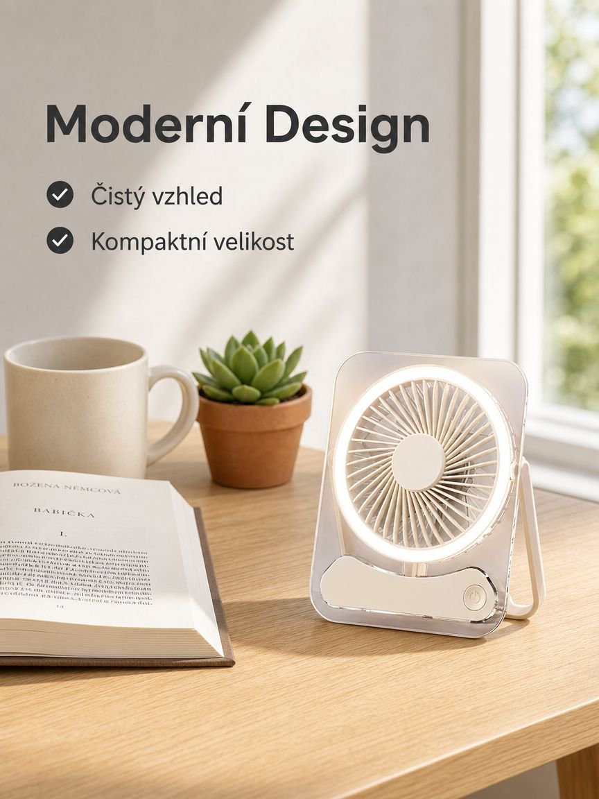 Domácí a studentský přenosný ventilátor s digitálním displejem pro kempování, cirkulační větrák