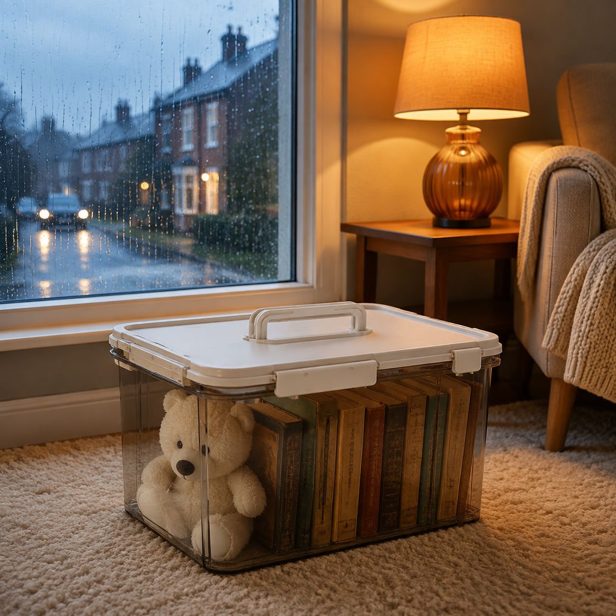 Portable airtight storage bin for toys and miscellaneous items