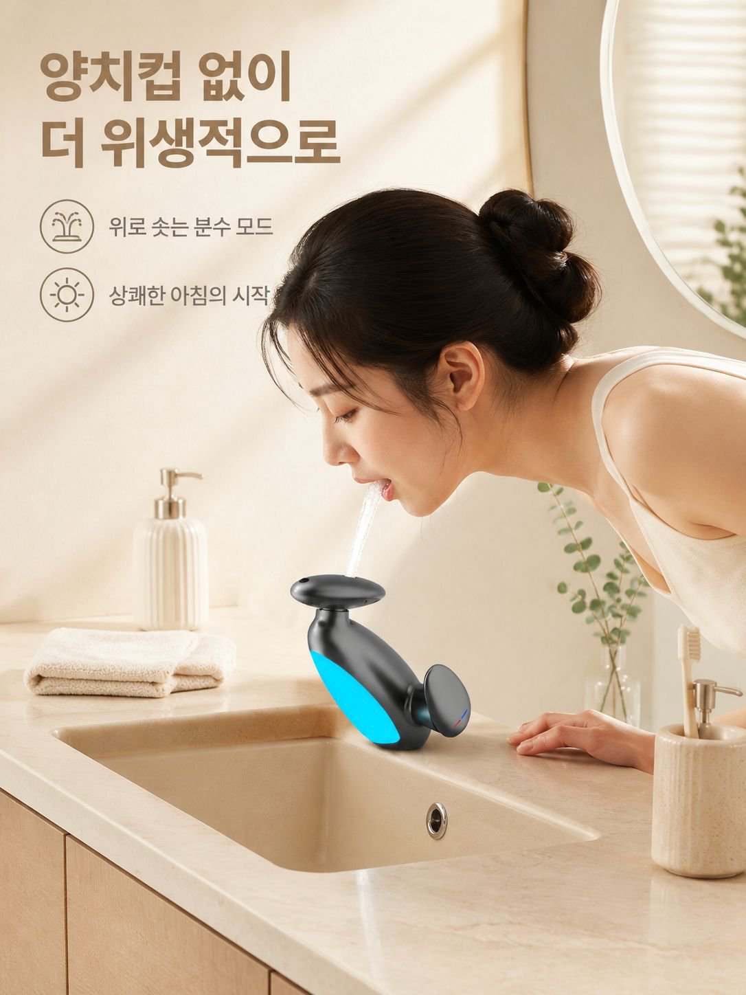 냉온 회전 상부 분사 무드등 펭귄 확장형 수도꼭지