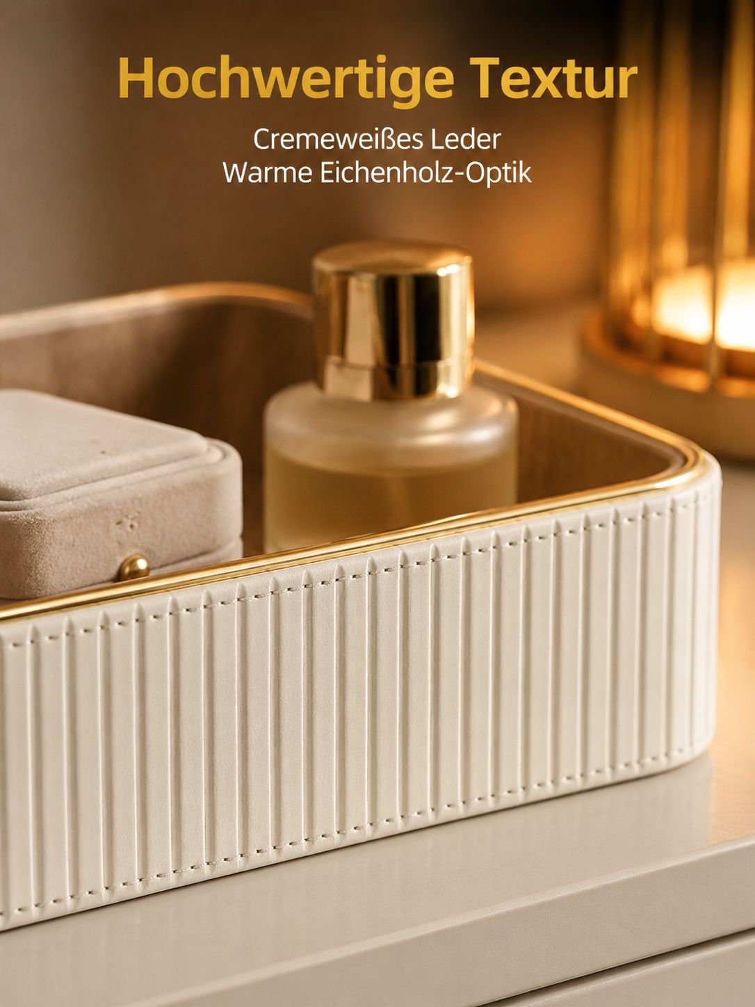 Luxuriöse cremeweiße Aufbewahrungsbox für Schmuck und Kosmetik