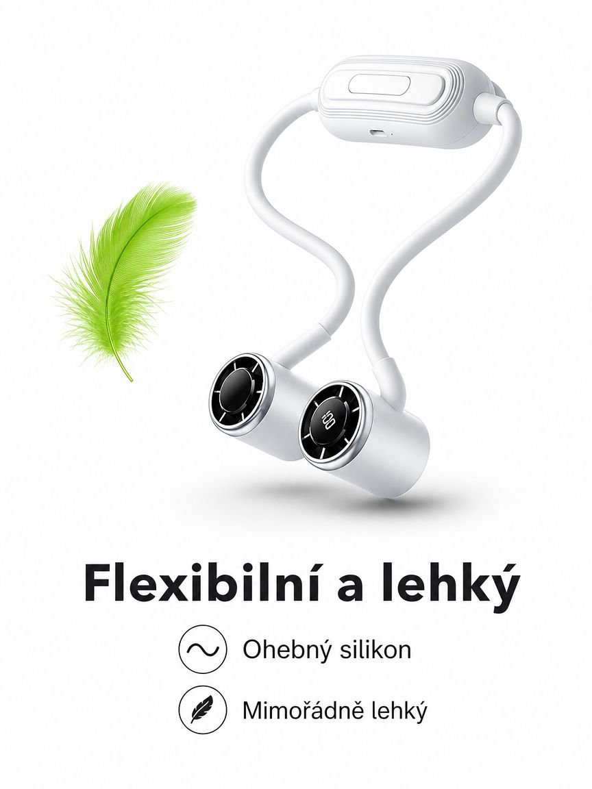 Mini větrák na krk, dlouhá výdrž baterie