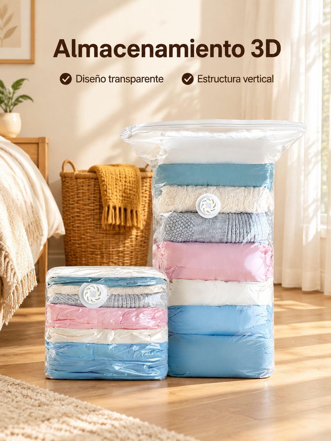 Bolsa de almacenamiento al vacío reforzada y tridimensional para hogar y dormitorio
