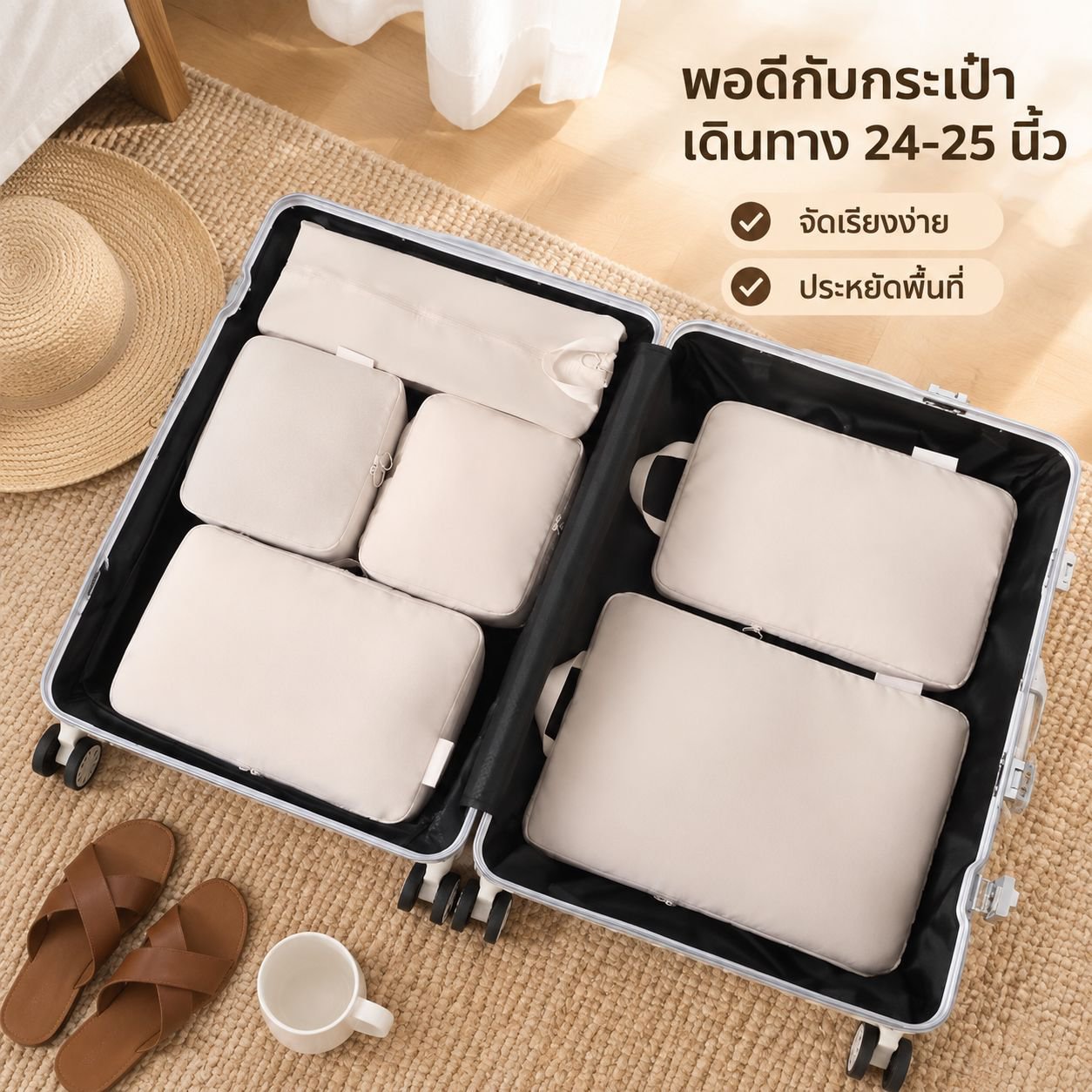 ชุดกระเป๋าเก็บเสื้อผ้าสำหรับเดินทางแบบบีบอัดได้ (แพ็ก 6 ชิ้น)