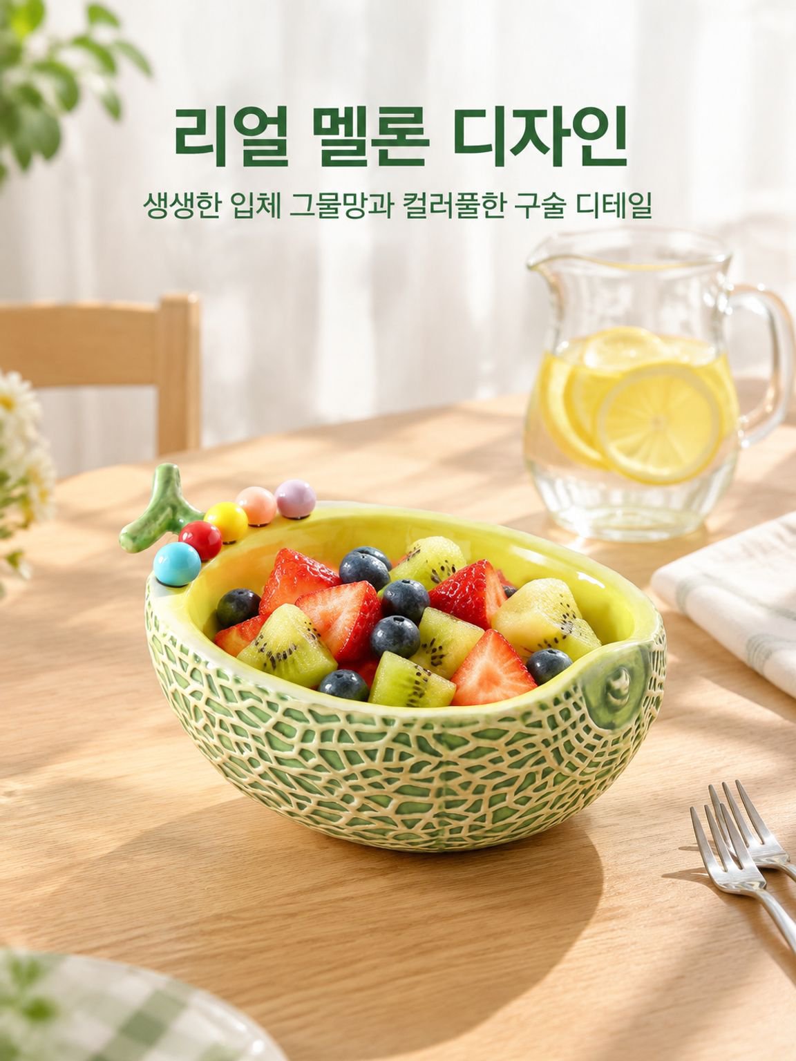 칸탈루프 멜론 모양의 세라믹 과일 그릇