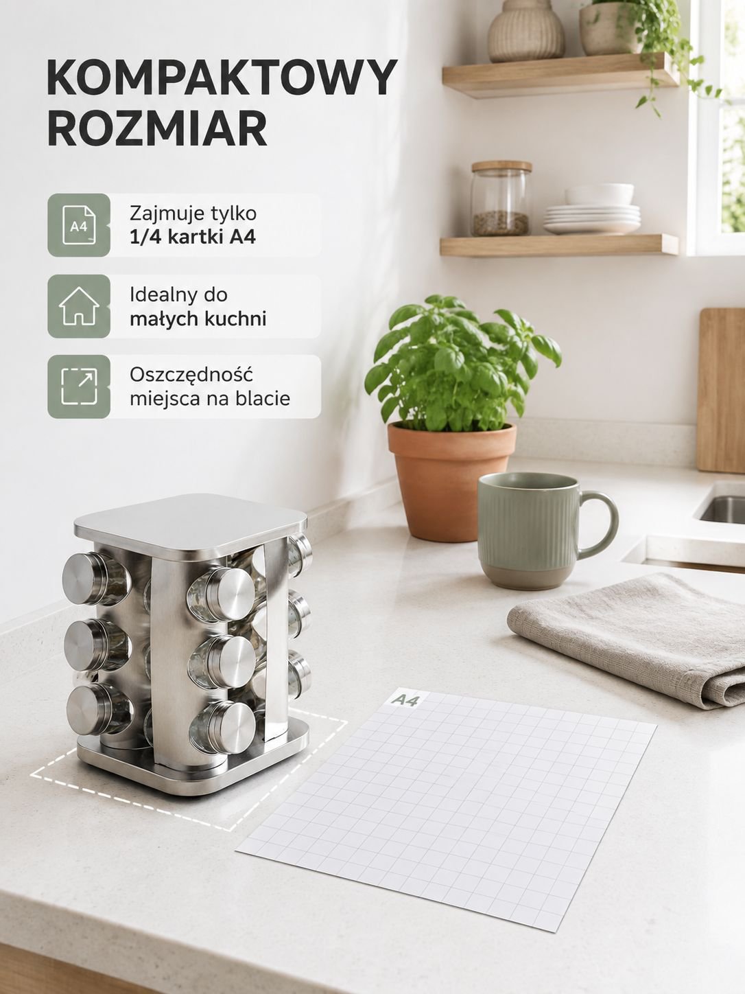 Domowy zestaw 12 pojemników na przyprawy z obrotowym stojakiem