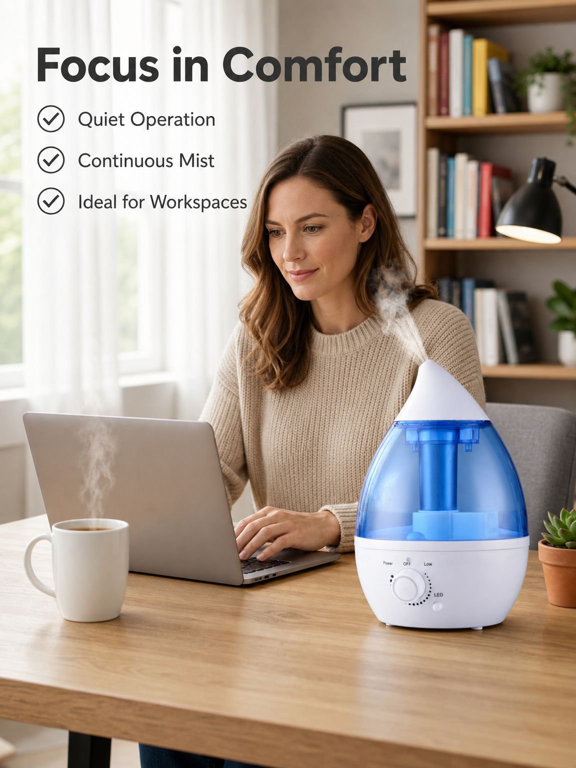 1.3L Ultrasonic Silent Humidifier with Aroma Function, Large Fog Output for Home