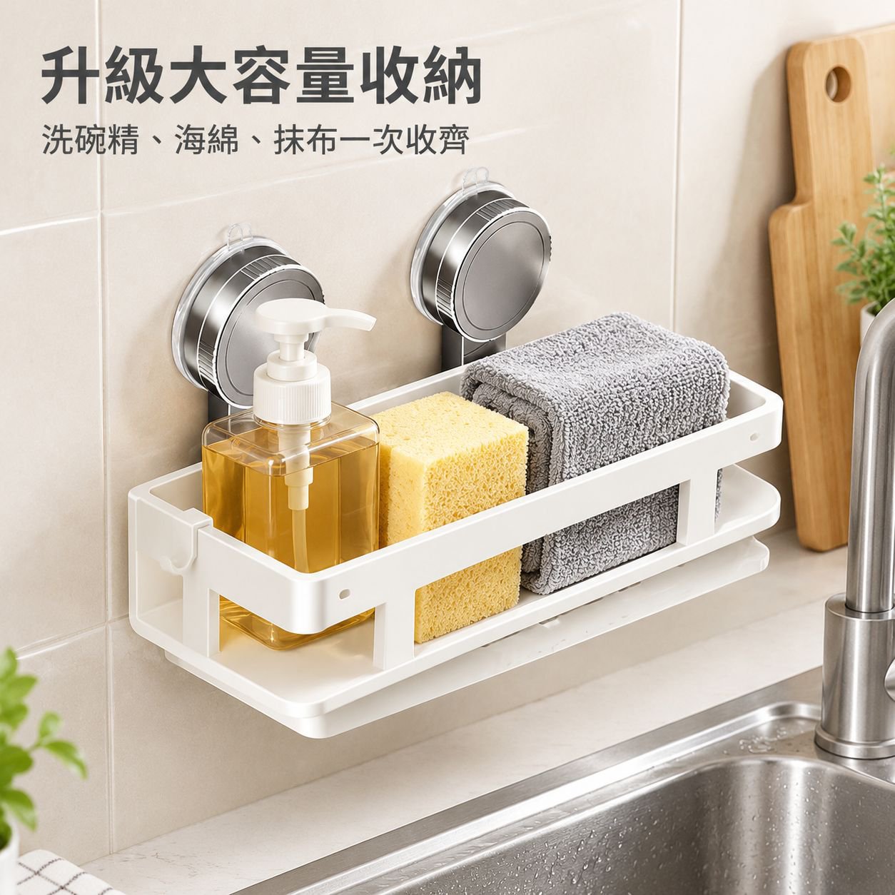 吸盤式廚房收納置物架 免打孔抹布瀝水架 海綿壁掛架 水龍頭水槽多功能神器