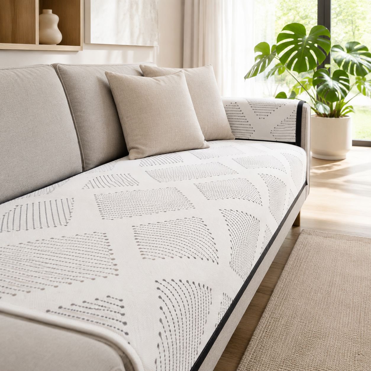 Nonslip Ice Silk Summer Sofa Cushion Cover in modern living room
