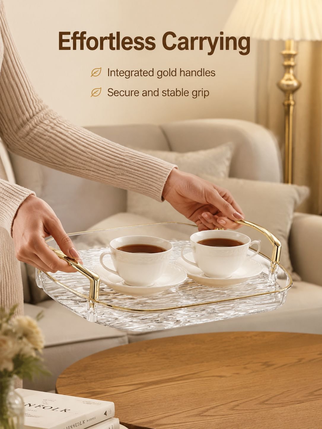 Nordic Simple Plastic Handle Tea Tray, Cake Snack Plate, Thickened Large Capacity Dinner Plate