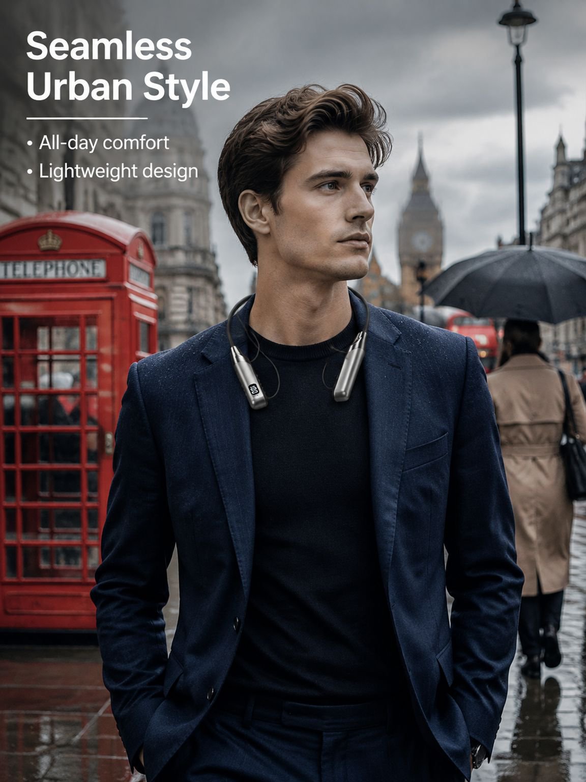 Neckband wireless Bluetooth sports earphones with active noise cancellation