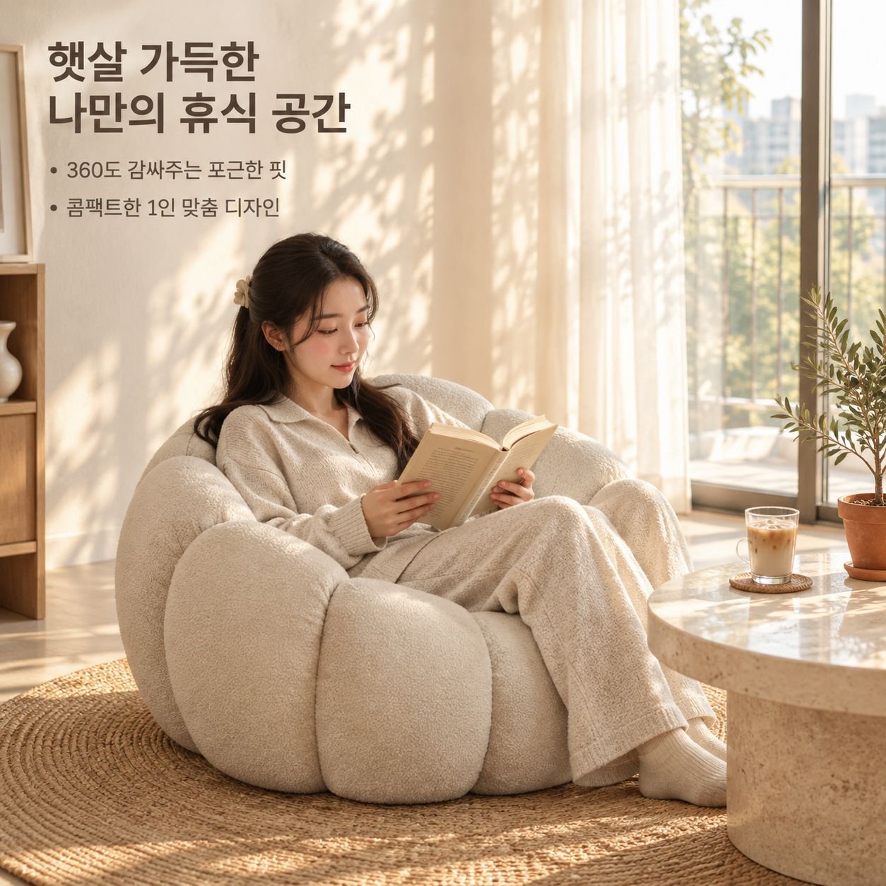 호박 1인용 소파 베란다 침실 좌식 다다미 안락의자 등받이 체어