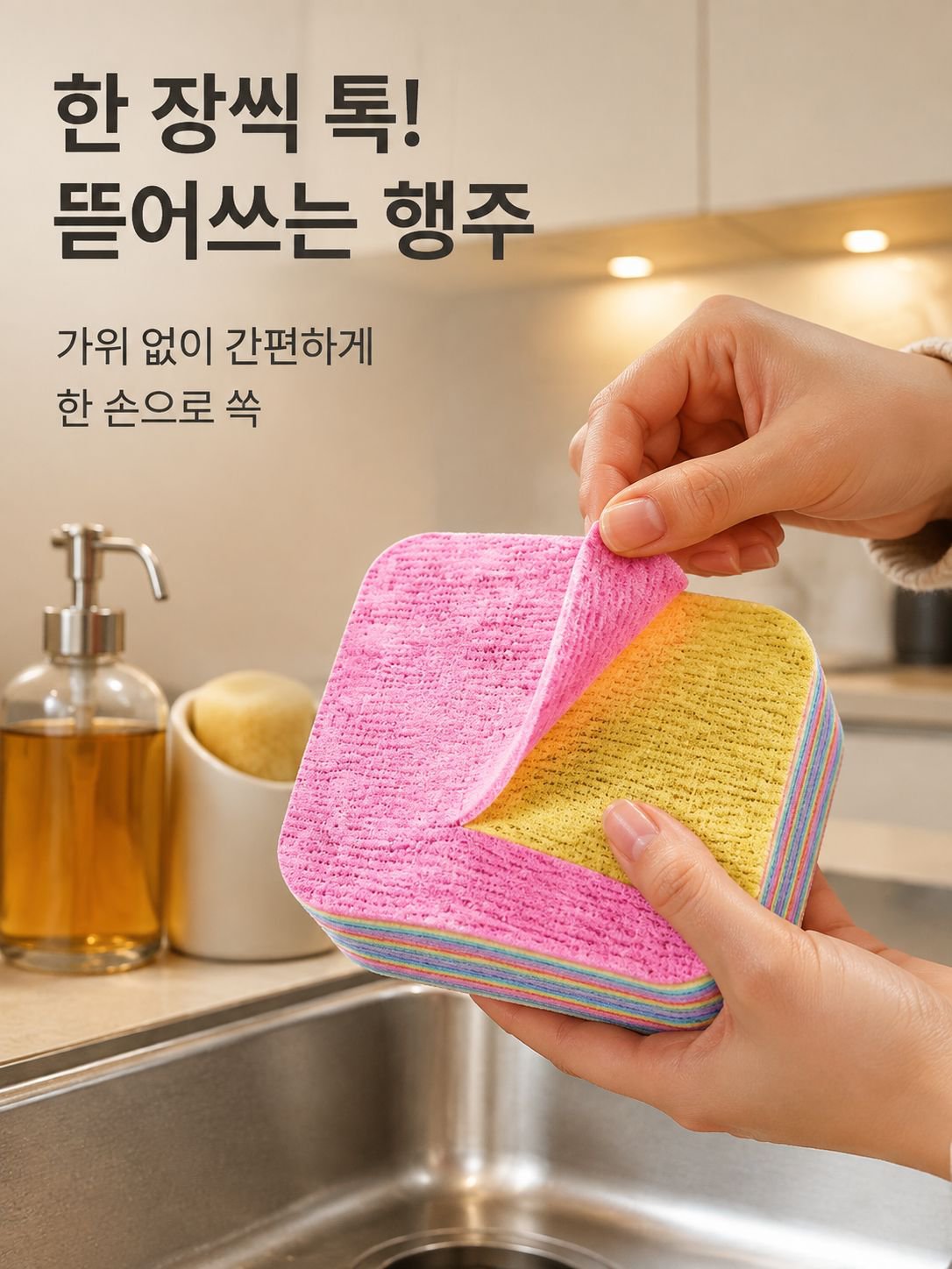 쉽게 찢어지는 여러 겹의 청소용 천