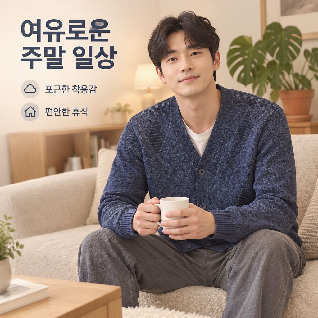 남성용 플리스 안감 니트 스웨터 가디건