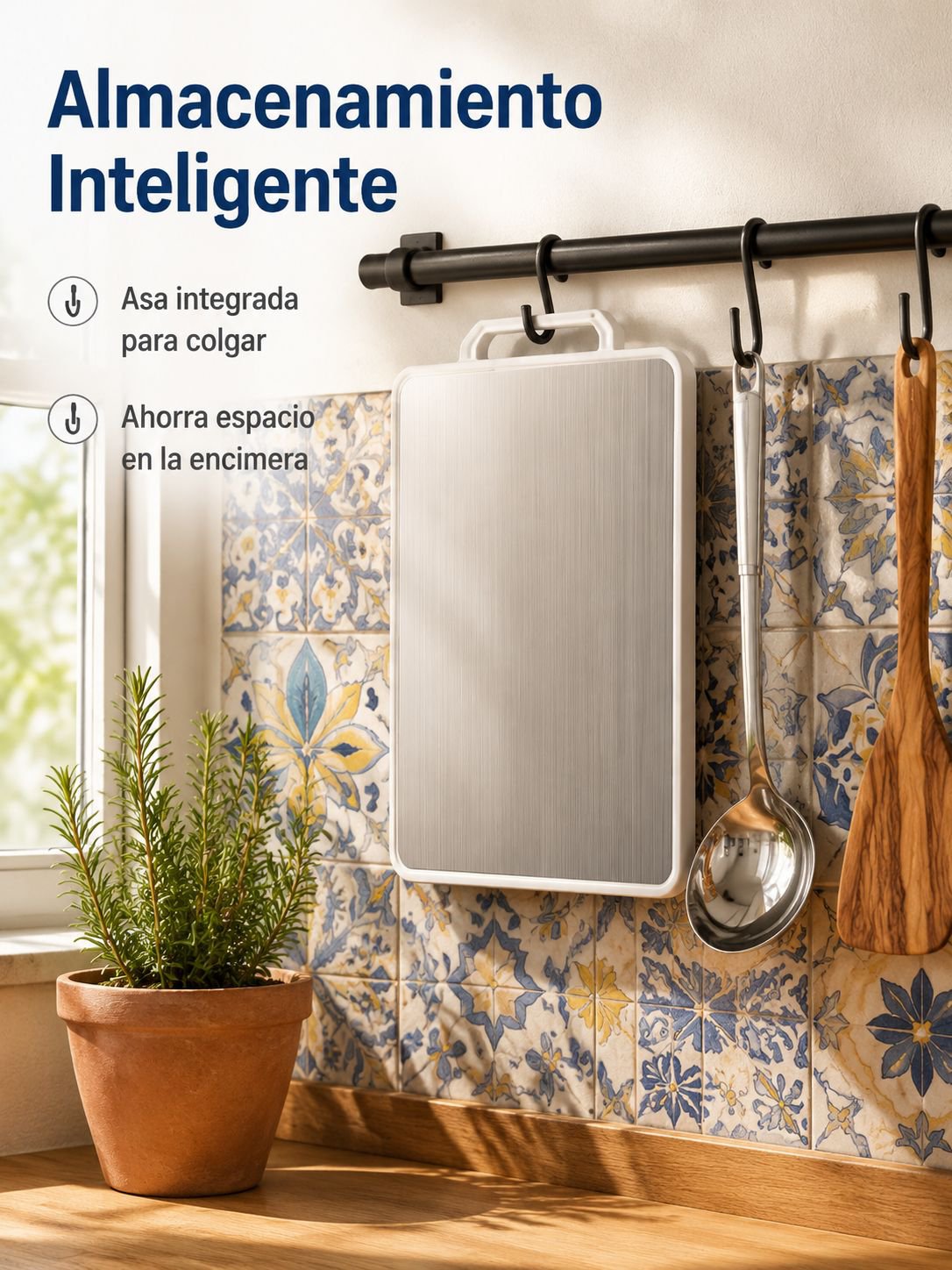 Tabla de cortar de acero inoxidable de doble cara, antimicrobiana y a prueba de moho