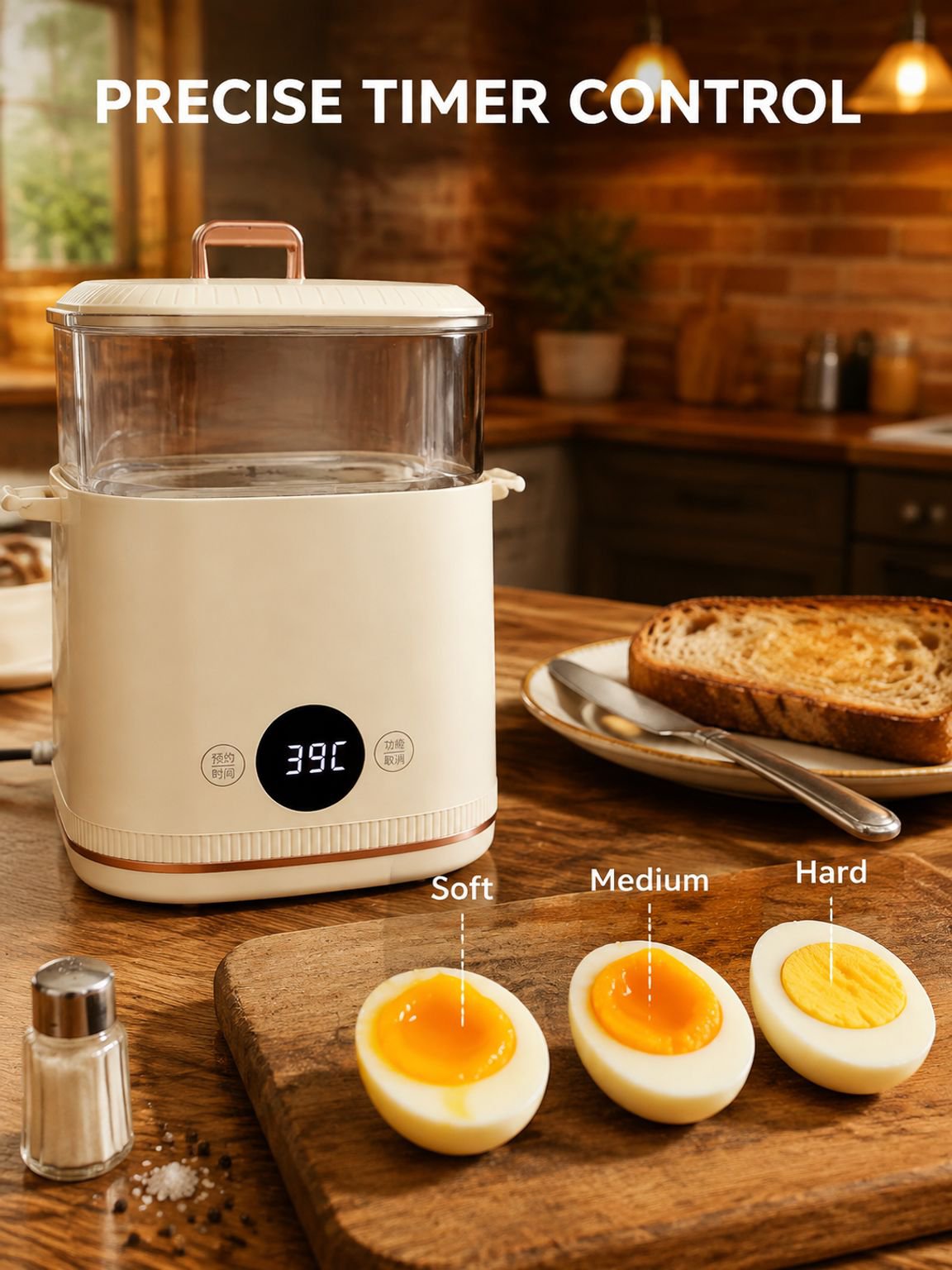 Smart Multi-Function Egg Cooker with Timer, Compact Home Steamer, Automatic Shut-Off