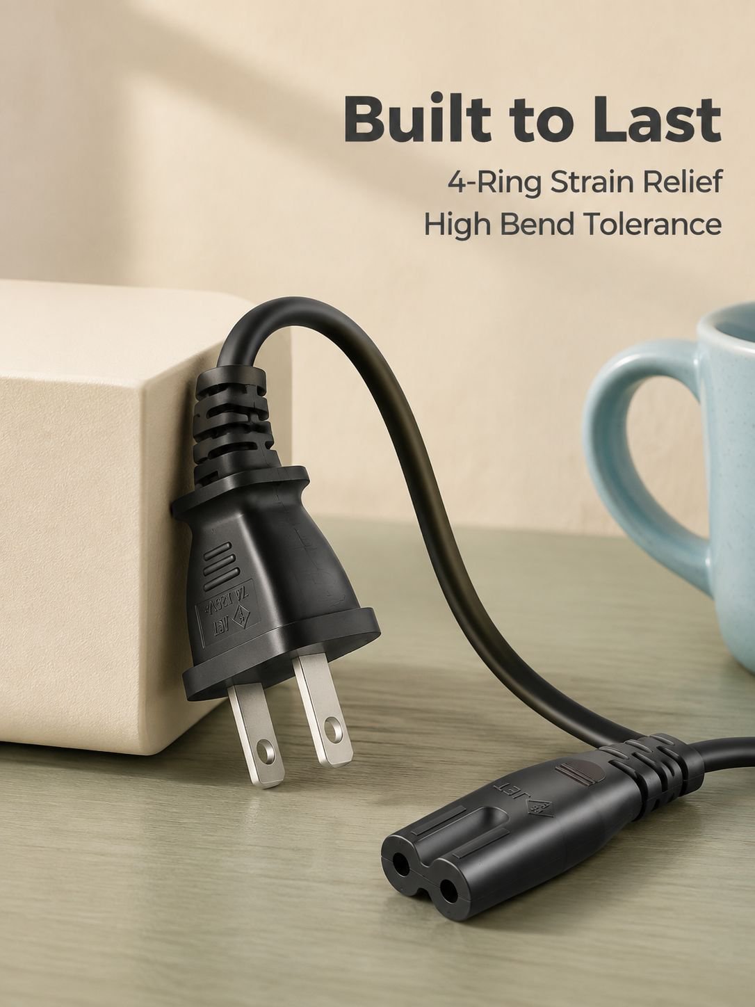 Two-prong Figure-8 Black Power Cord 1.5m