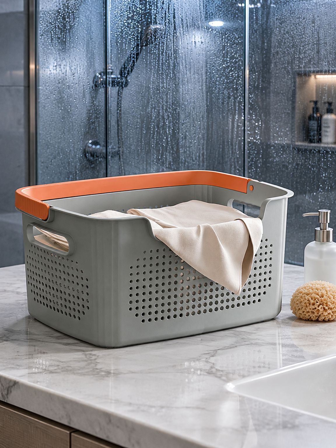 Panier à linge blanc avec poignée ergonomique