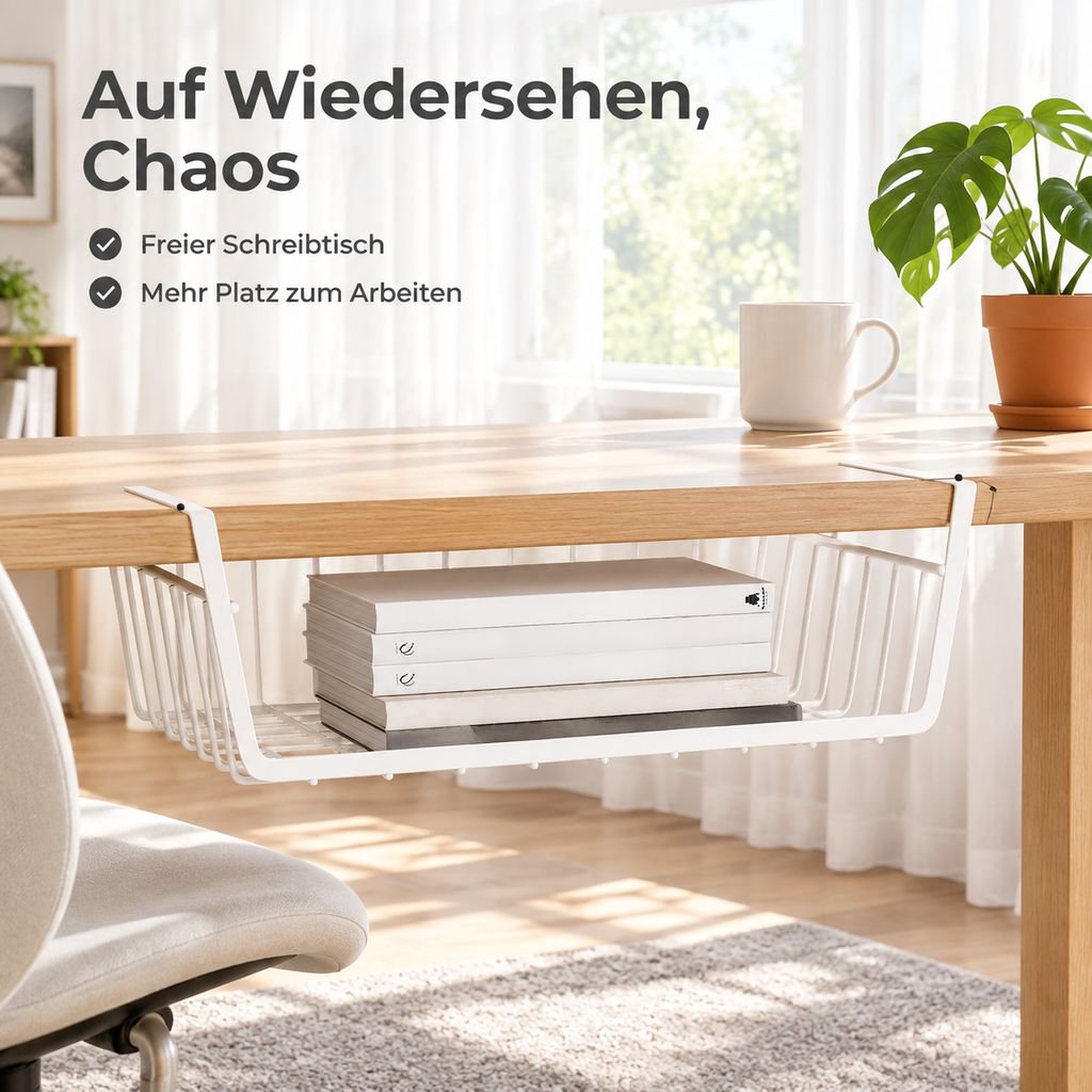 Hängekorb aus Draht als Unterbauregal für zusätzlichen Stauraum