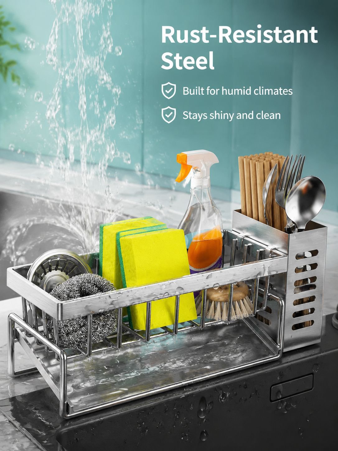 Kitchen Sponge Rag Storage Basket Dishwashing Sink Organizer
