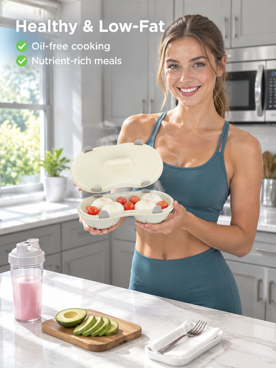 Fitness Egg White Microwave Cooker, Easy Steaming Low-Fat Kitchen Tool