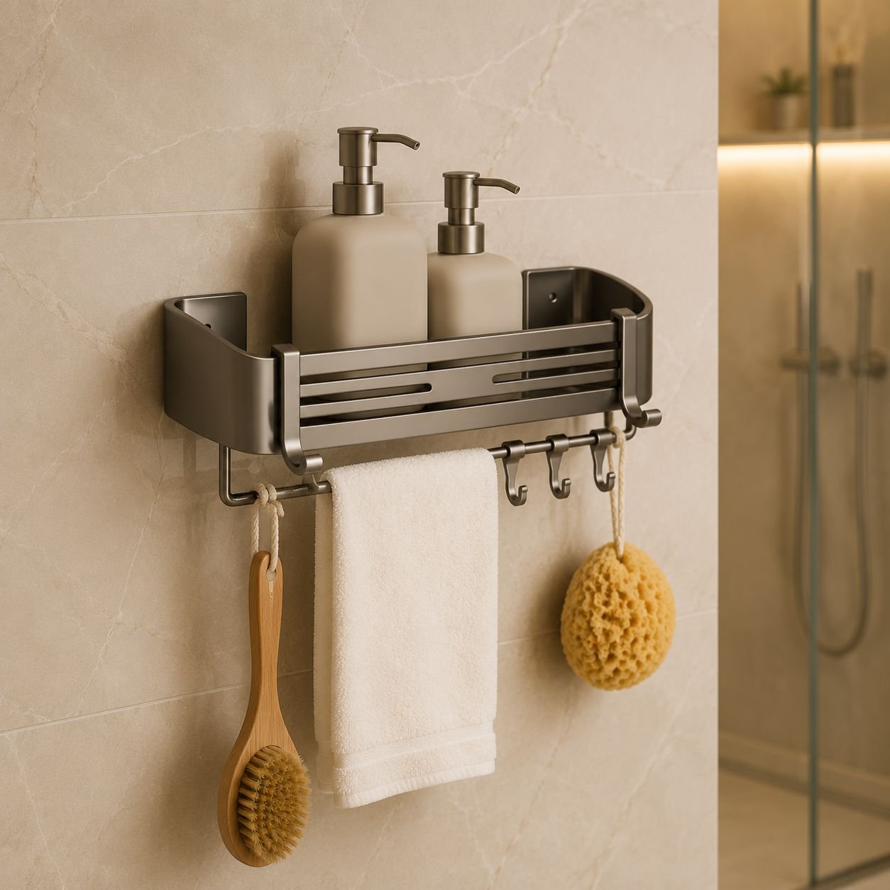 JMY Rectangular No-Drill Bathroom Storage Rack