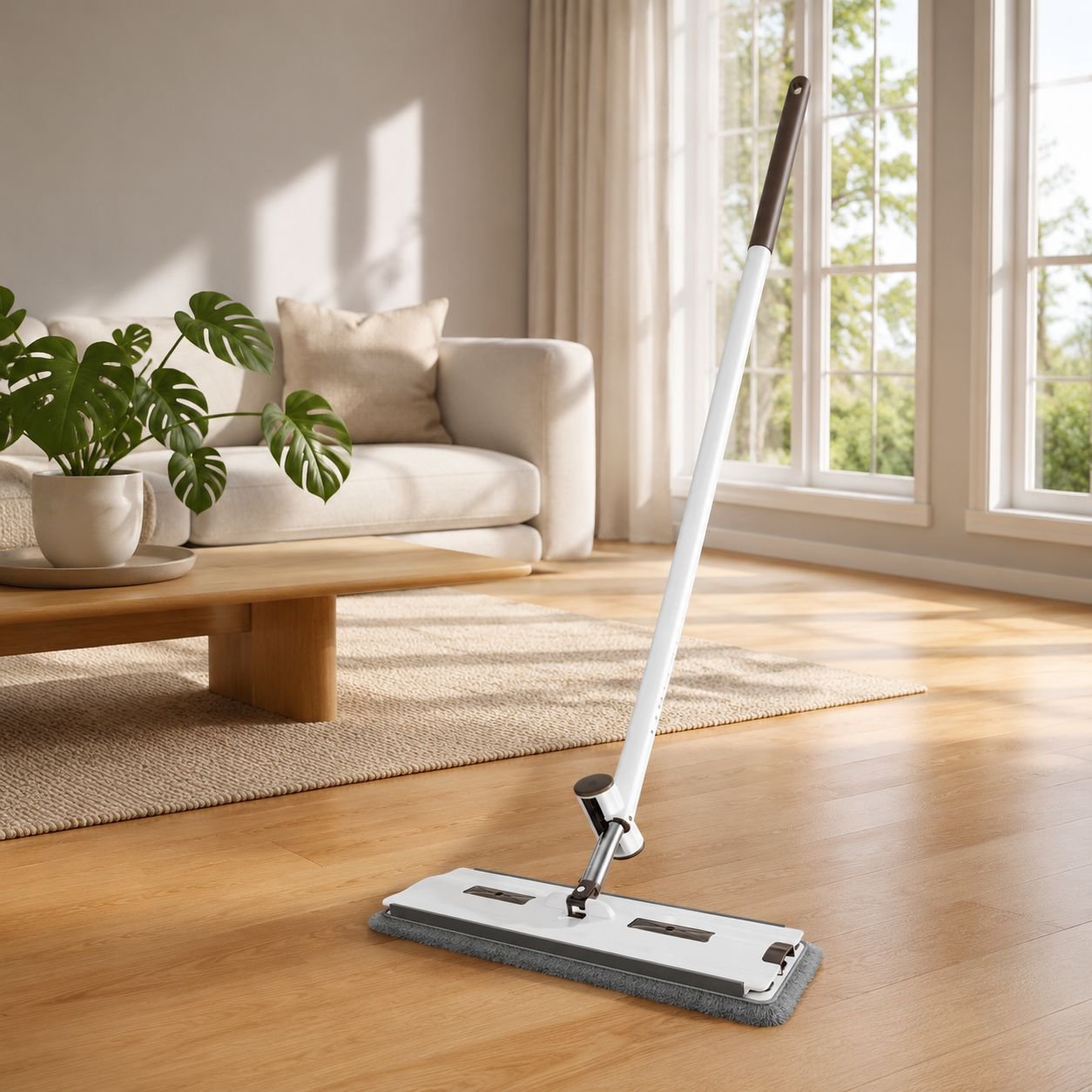 Anti-bacteria and anti-mite hand-free flat mop