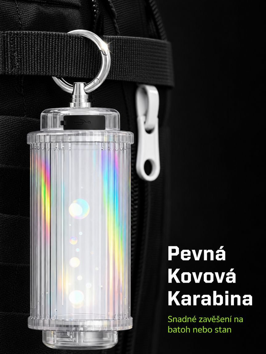 Přenosná venkovní lampa na turistickém výletě