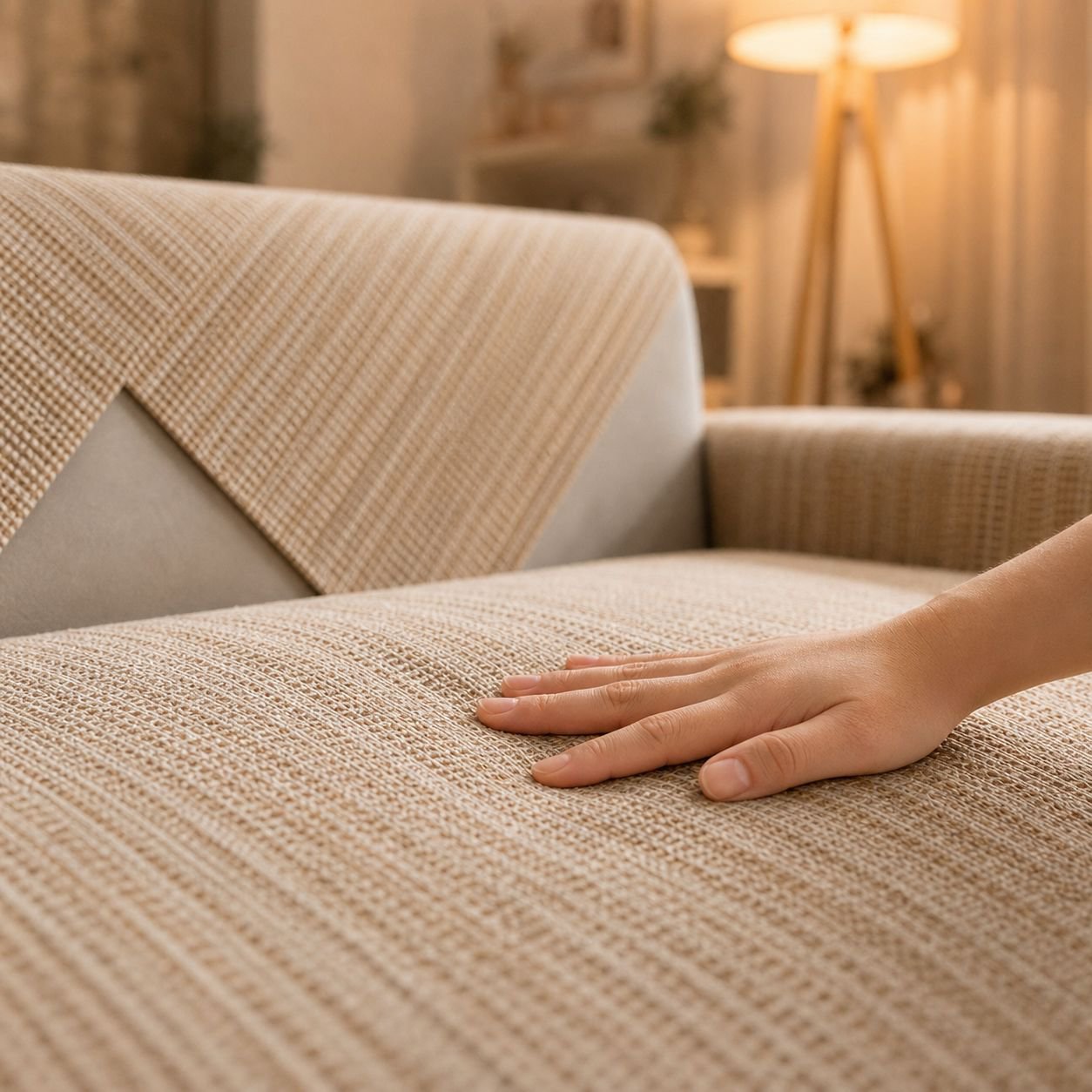 Cotton and Linen Thick Sofa Cover Set for Three-Seat Sofa, Durable and Stylish