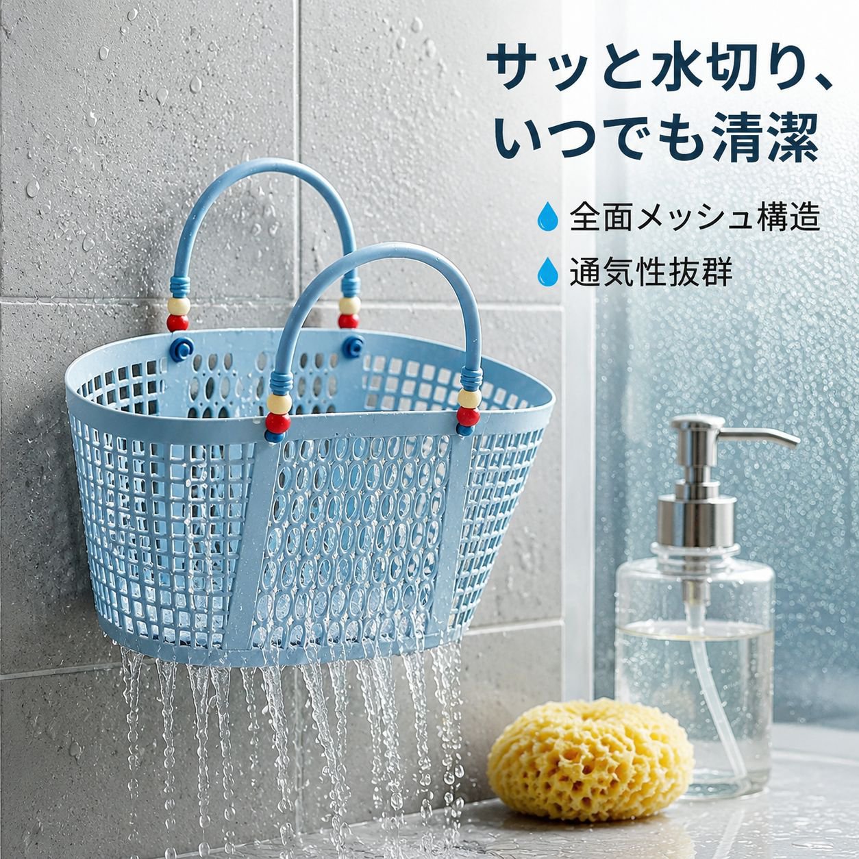 おしゃれな持ち手付きバスケット プラスチック製スイミングバスケット