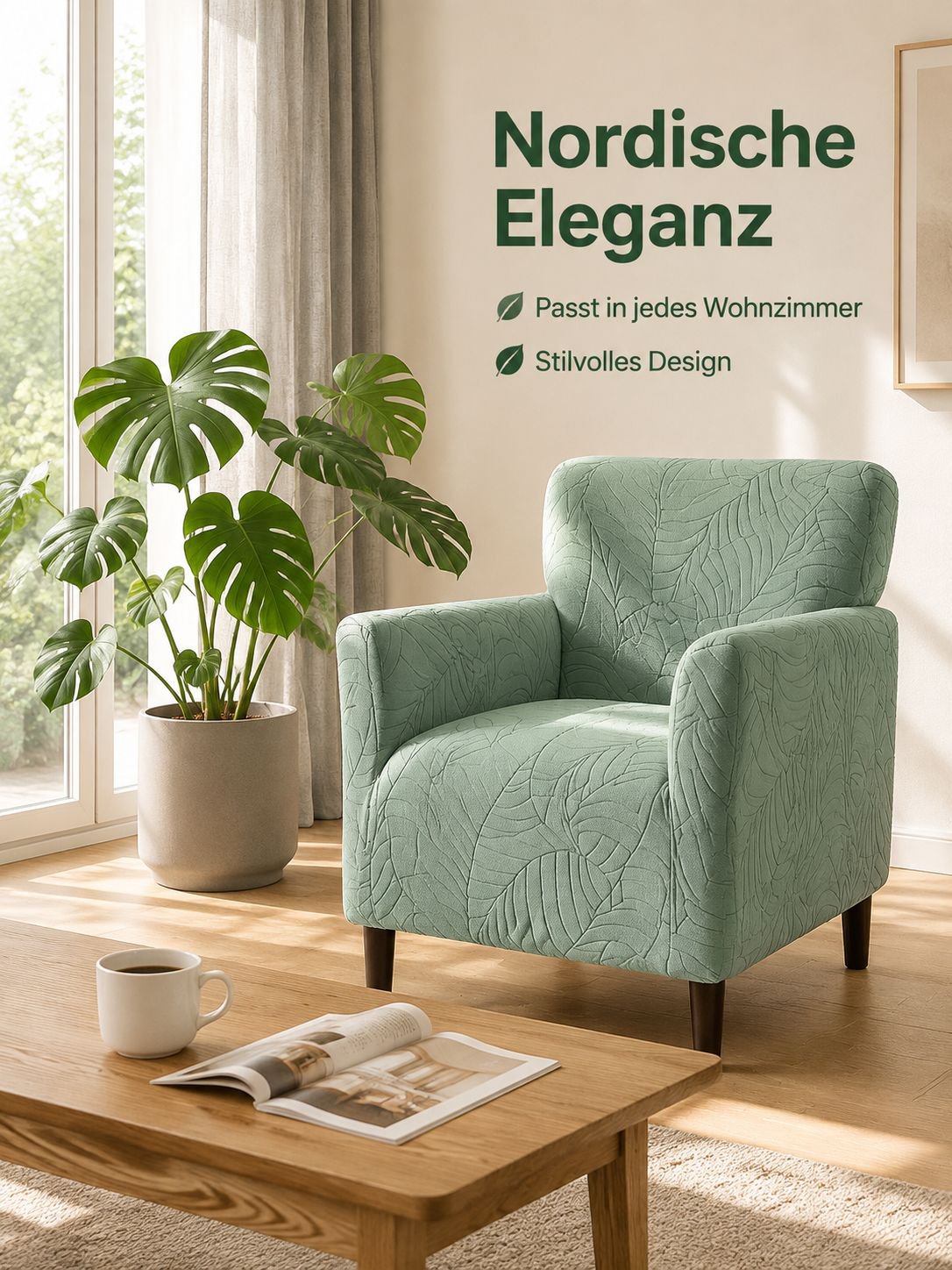 Sofabezug mit Blätter Jacquardmuster für Einzelsofa