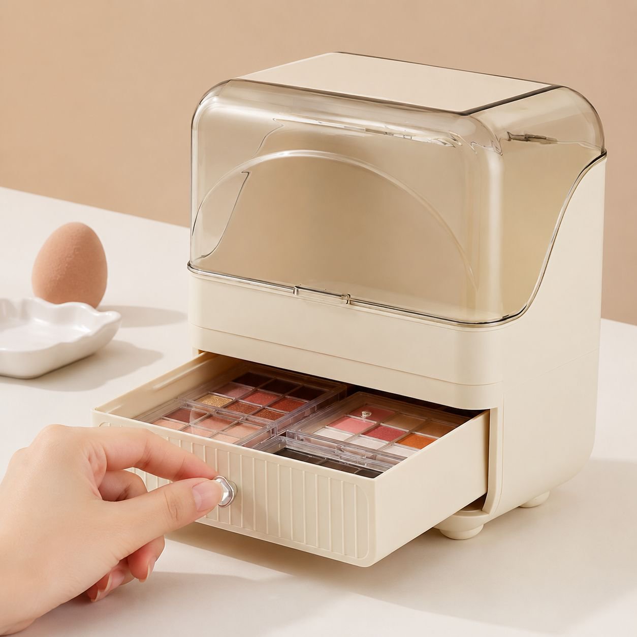Kosmetik-Organizer im Creme-Stil, großes Fassungsvermögen, staubdicht