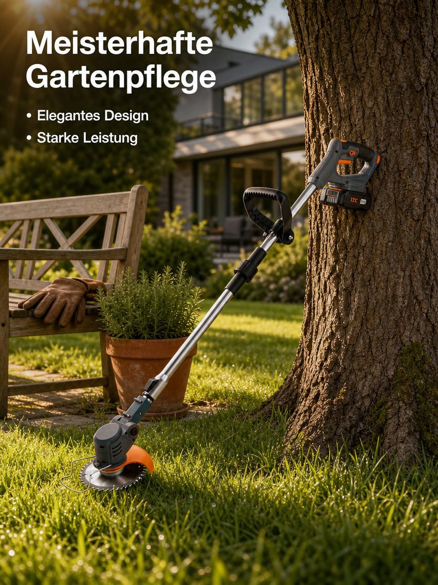 Kabelloser Rasentrimmer im Einsatz auf dem Rasen