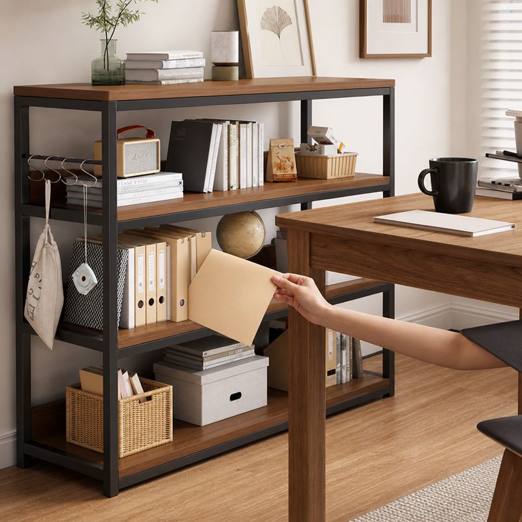Household Multi-Layer Floor Bookshelf Against the Wall Storage Rack