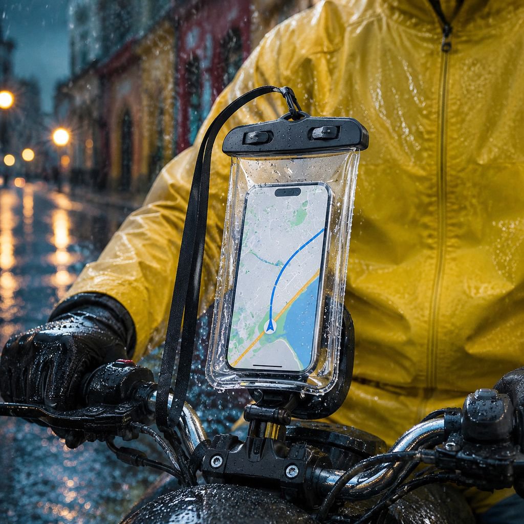 Funda inflable impermeable para repartidores con opción de grabar bajo el agua