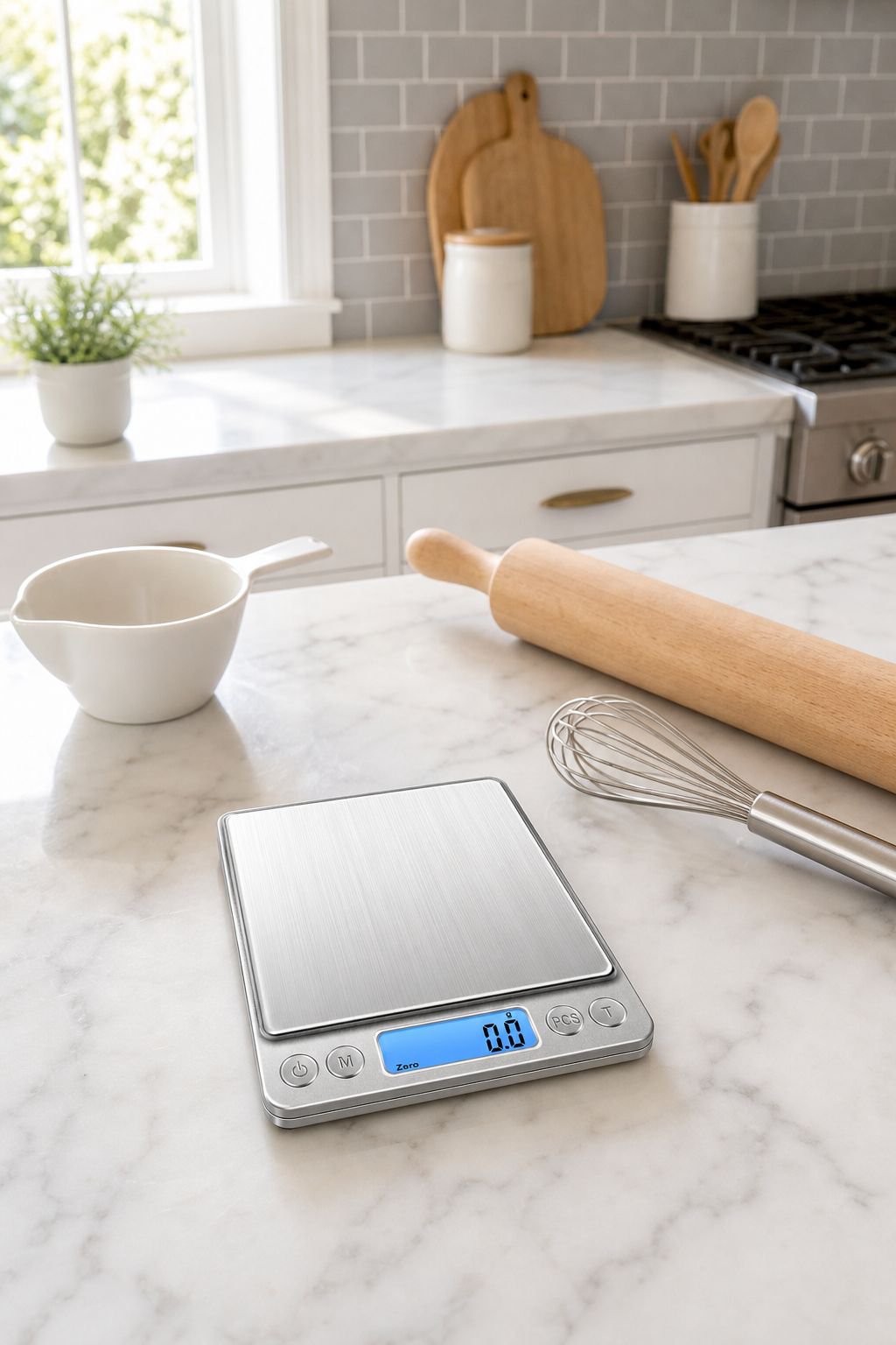 Balanza electrónica multifuncional para cocina doméstica y repostería, acero inoxidable