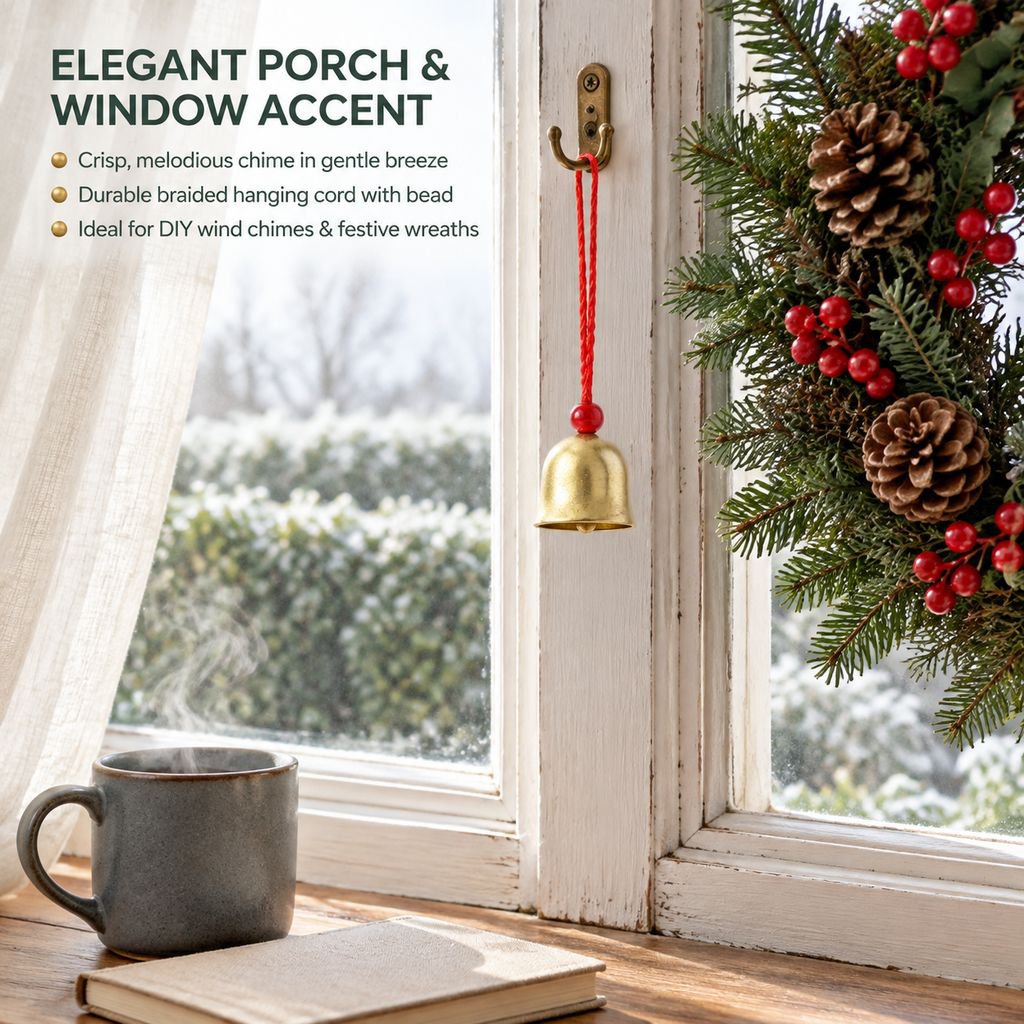Brass Bell Wind Chime Alloy Bell with Clapper Red Cord Christmas Charm
