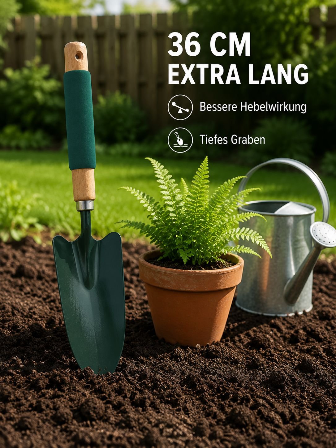 Multifunktionales Gartenwerkzeug-Set mit 36cm langer Schaufel, Blumenschaufel und Eisenspaten