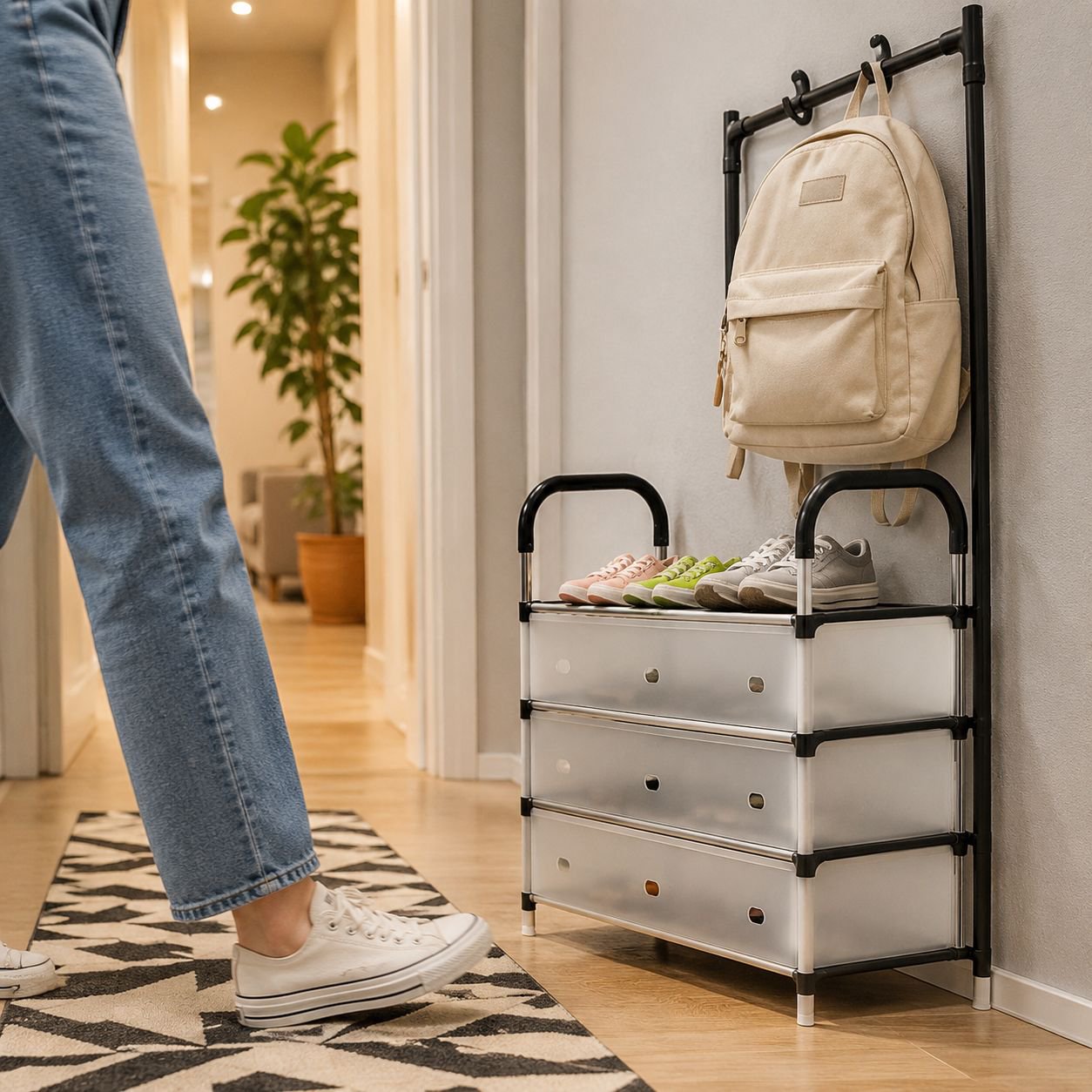 Simple shoe rack layered entry-level home multi-layer dust-proof storage rack with door saving space