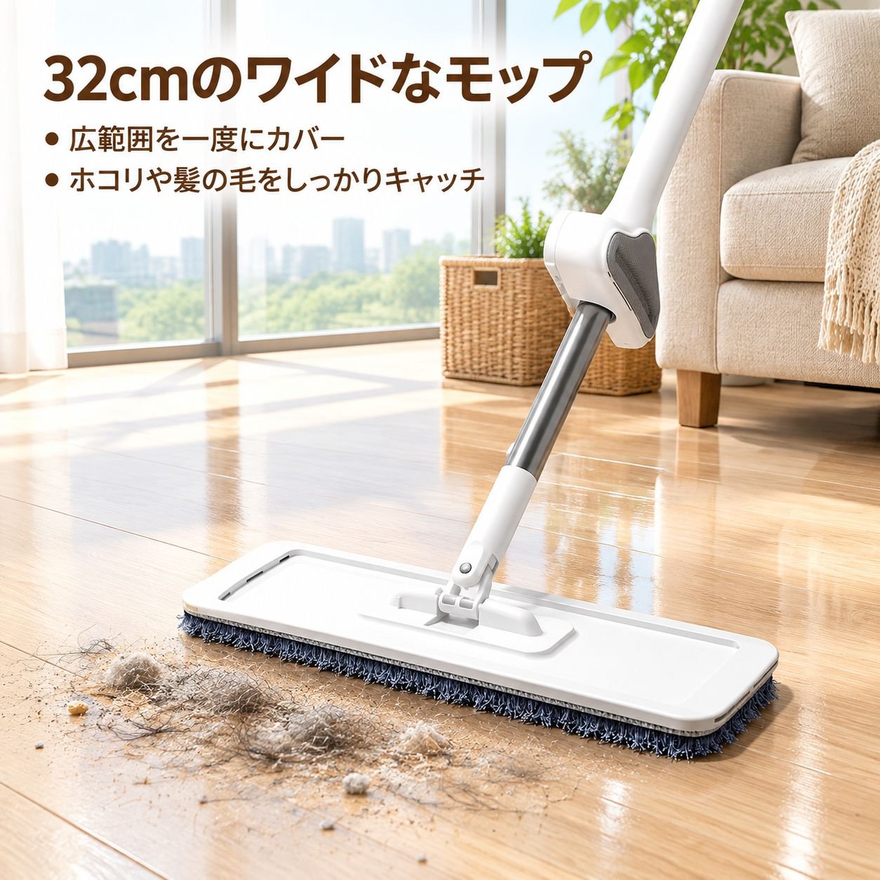 ハンズフリー フラットモップ フローリング タイル床兼用 家庭用 モップ